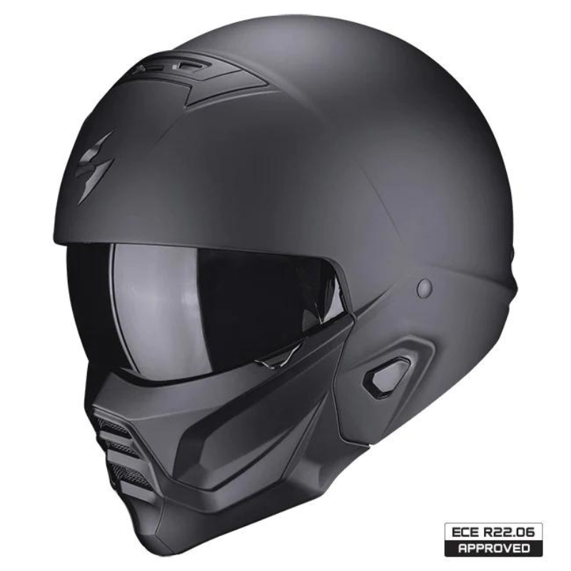 Casca moto Scorpion EXO-Combat II cu masca atasata – design street-fighter ECE 22.06