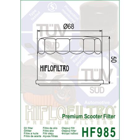 Detaliu constructie filtru ulei Hiflofiltro HF985 certificat TUV ISO